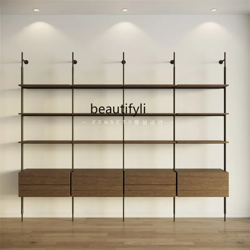LX1Minimalist multi-layer baffle drawer shelf bookshelf industrial wind wrought iron shelf against the wall light luxury bookcas
