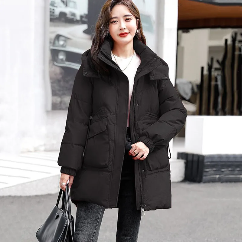 Nueva chaqueta coreana de algodón para mujer, abrigo Parker cálido y frío para invierno, ropa larga informal de algodón para mujer, chaquetas acolchadas con capucha