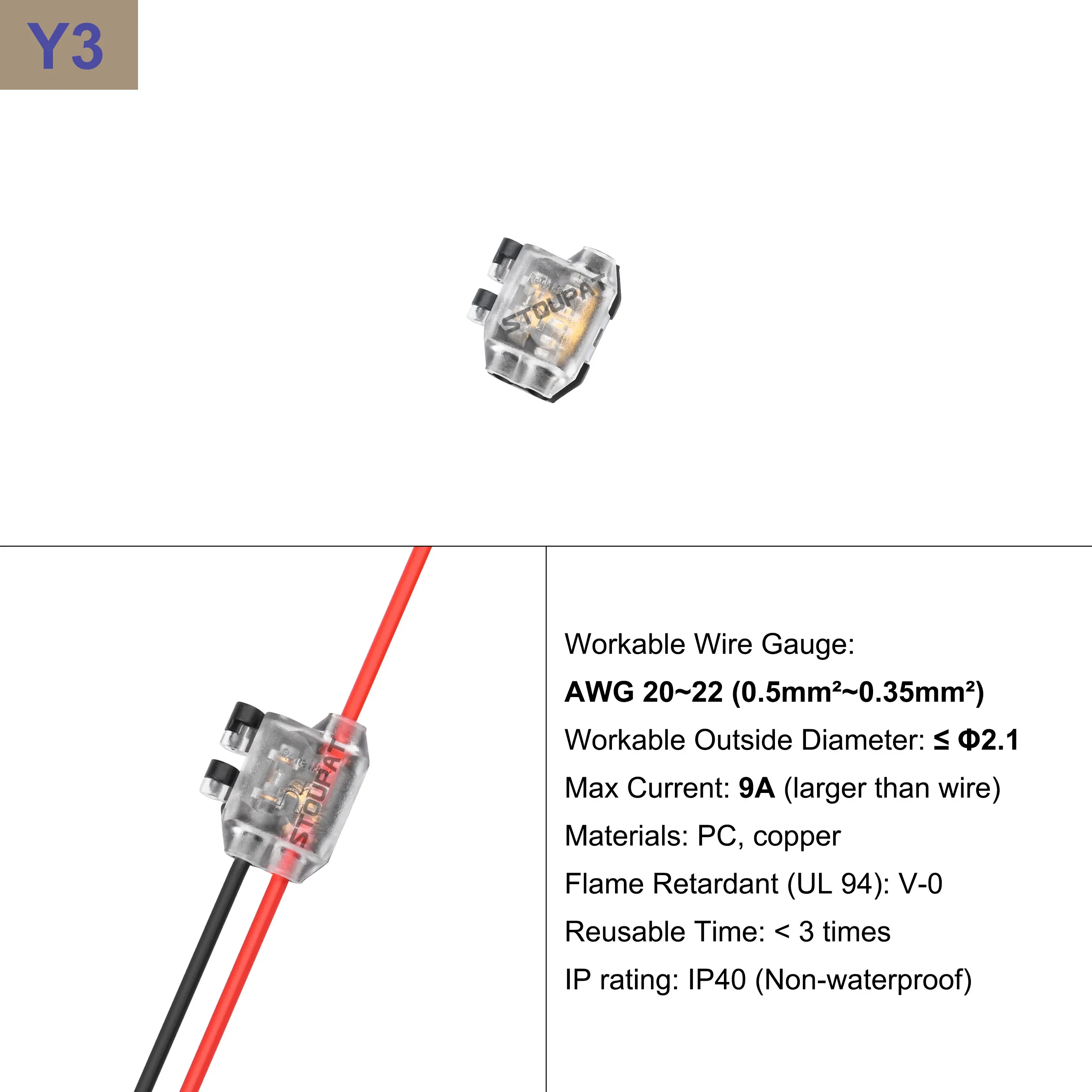 I1 H2 H3 Y3 Elektrischer Kabelverbinder für LED-Streifen und Kfz-Verkabelung, lötfreie, isolierte Crimpklemmen, Block für 20-22 Gauge Verlängerungen – Detail 10