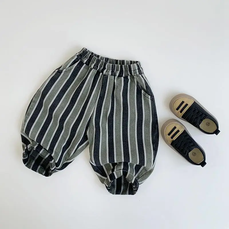 

2024 Autumn New Children Loose Trousers Boys Versatile Casual Pants Baby Girls Fashion Vertical Striped Harem Pants Kids Clothes