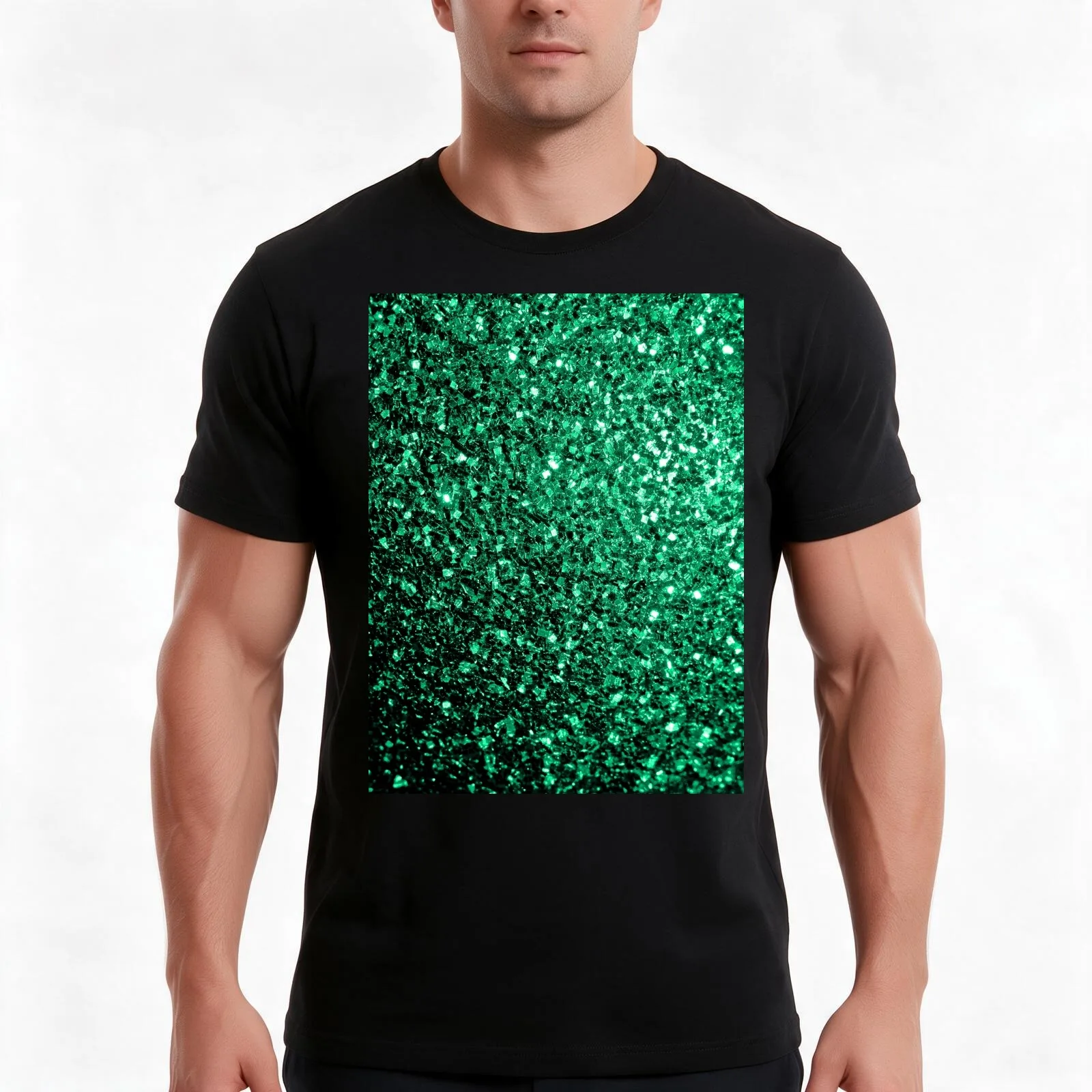 Emerald Green faux glitter sparkles (Photo of Glitter - Not Reflective) T-Shirt, Summer Casual Cotton Tee, Vintage Graphic Print