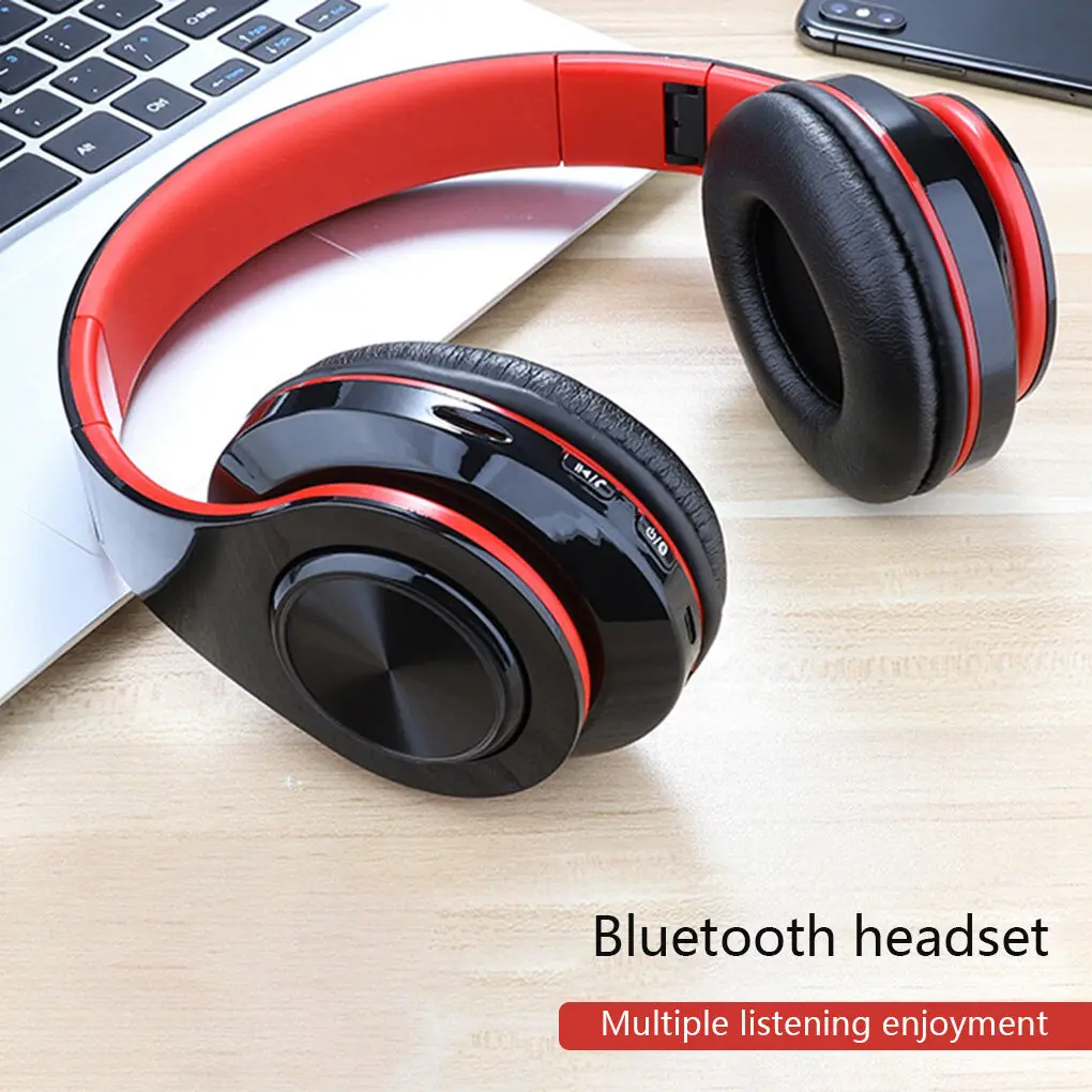 

B39 LED Bluetooth V5.0 Headset Sports Headphone Subwoofer Wireless Stereo Support Card Earphone,Red Black