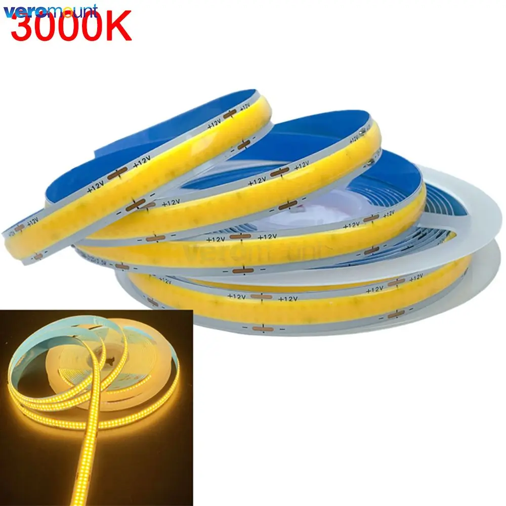 5m Double Row Flexible COB LED Strip DC 12V 24V 624LEDs/m 616LEDs/m LED Tape Light High Brightness 3000K 4000K 6000K 12mm PCB