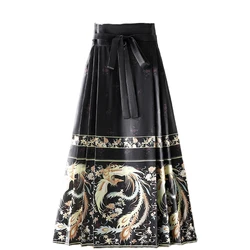 Elegant Ethnic Hanfu Pleated Skirt Women Long Chinese Style Horse Face Skirts Vintage Party Wear Vestido De Festa Faldas Mujer