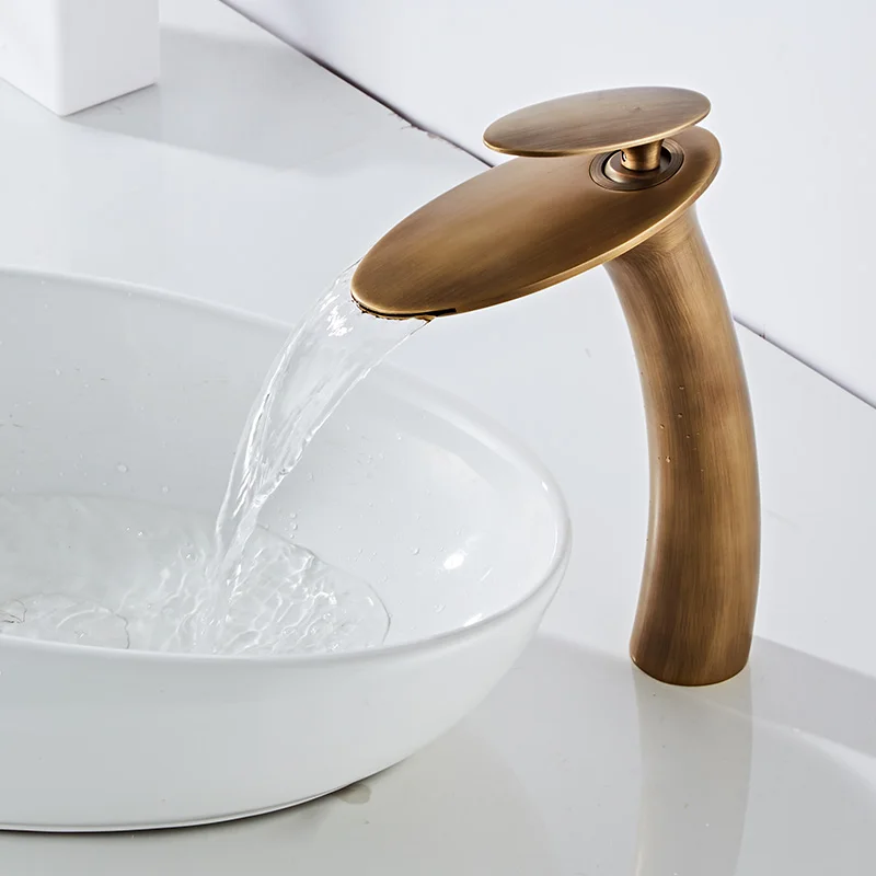 Golden/White Bathroom Basin Faucet Black Bathroom Faucet Brass Creative Grey Sink Mixer Tap Hot & Cold Waterfall Basin Faucet