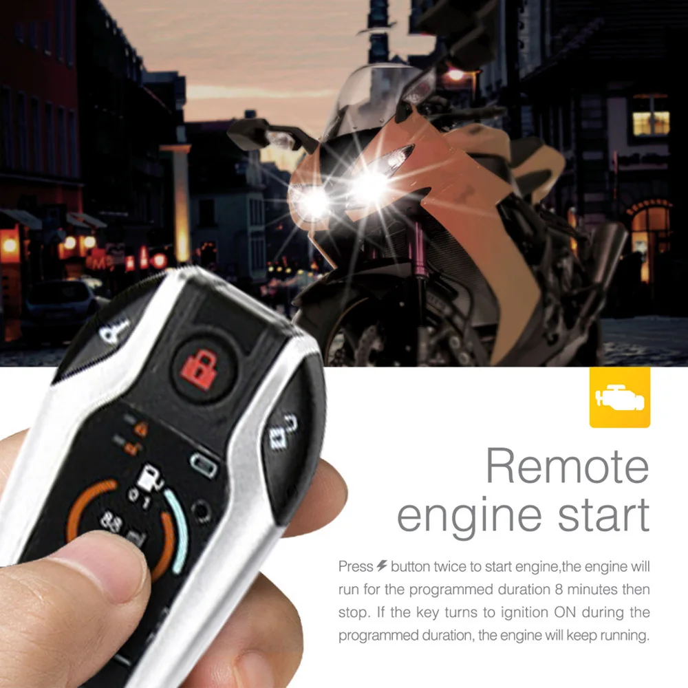 Motorcycle Scooter Security Alarm, 2-Way Vibration Anti-Theft Burglar Alarm with Remote Engine Start