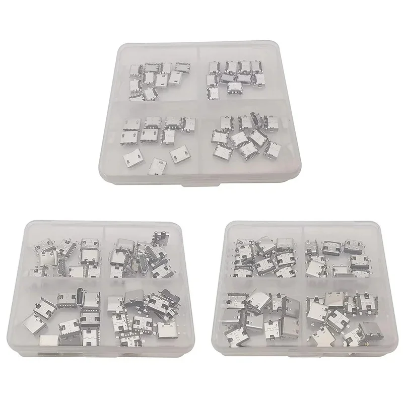 40Pcs 4 Models Micro USB 5Pin / Type C 6Pin 16Pin Female Jack Connector SMD DIP Socket Phone Charging Port DIY Repair Adapter