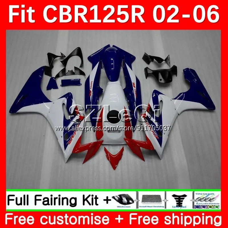 Body Kit For HONDA CBR125R CBR125RR CBR 125CC Red blue hot 125R 02 03 04 05 06 22No.9 CBR-125R 2002 2003 2004 2005 2006 Fairing