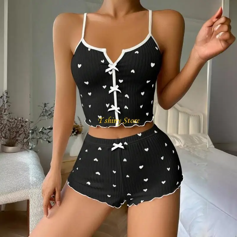 N58F Women's Pajama Sets Casual Sleeveless V Neck Top and Shorts Loungewear Casual Loose Sleepwear Gifts