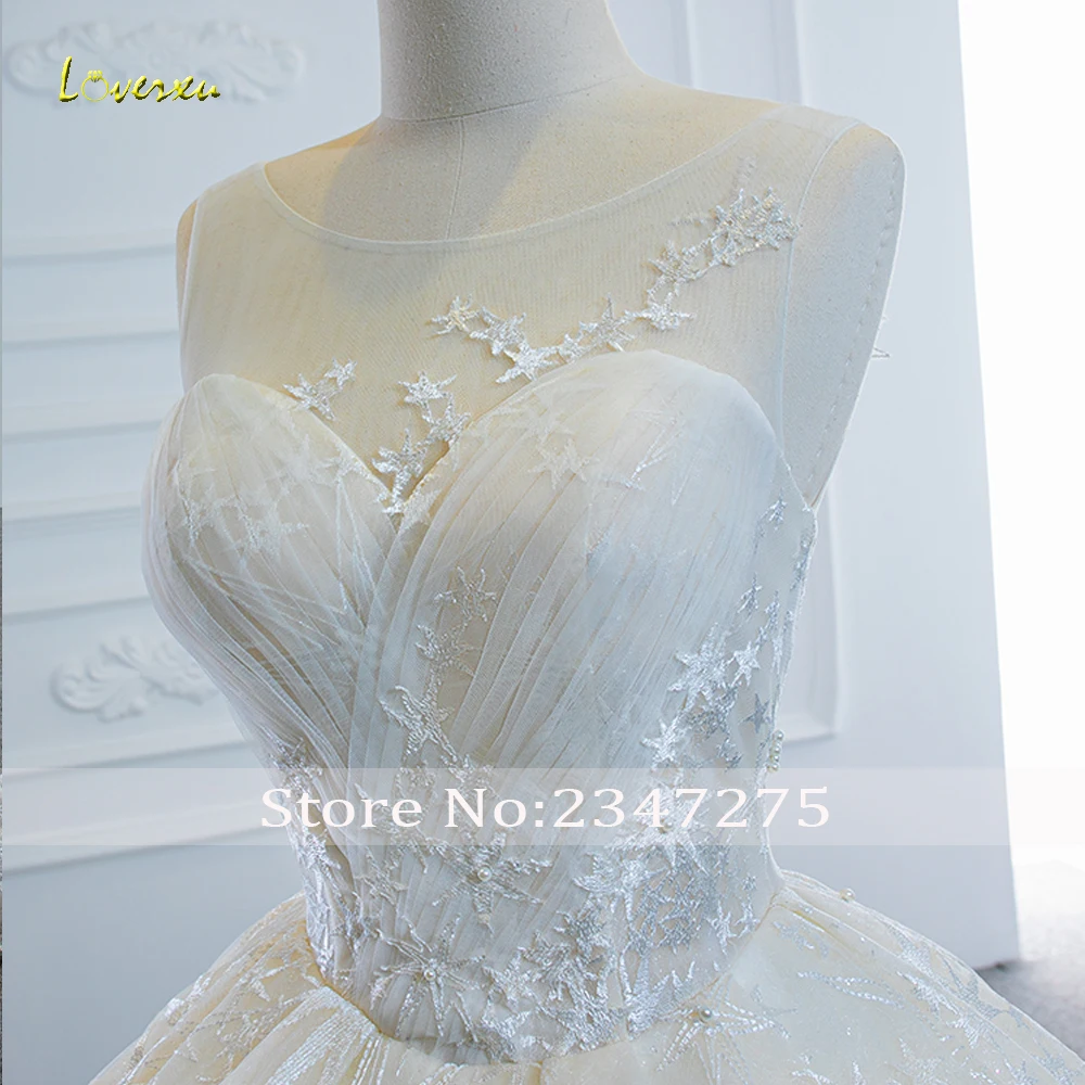 Loverxu Ball Gown ชุดแต่งงานวินเทจ O-คอแขนกุด Vestido De Novia ลูกไม้เงารถไฟศาล Custom Made ชุดเจ้าสาว