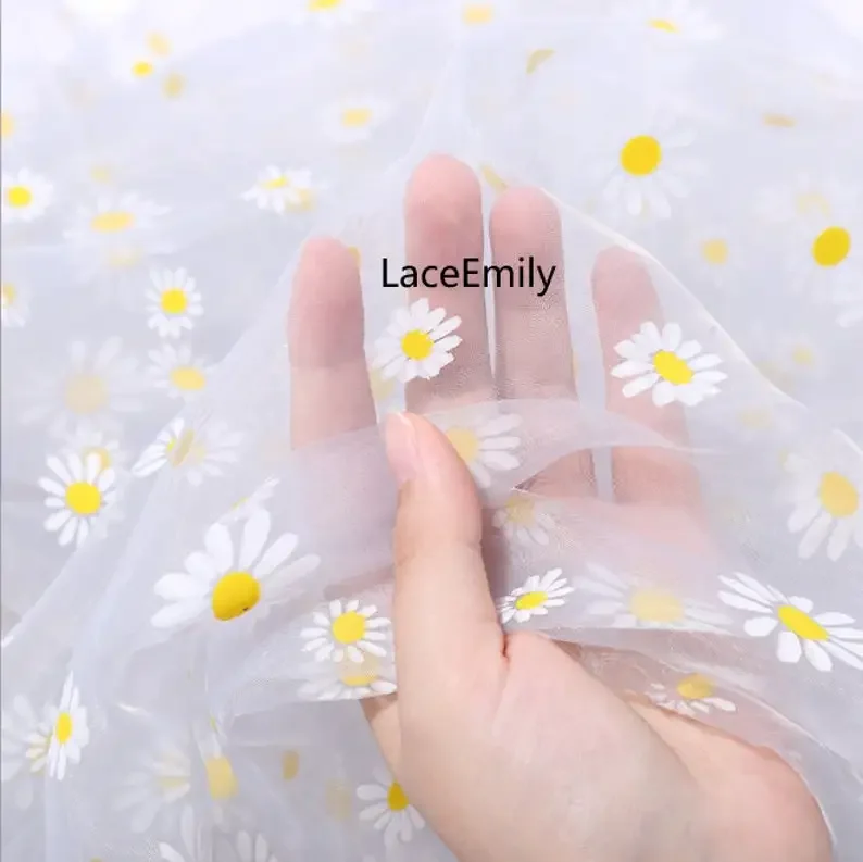 9 Colors Daisy Flower Print Organza lace fabric tulle fabric for Bridal Dress Girl Dress, Party Dress, Baby Dress 59