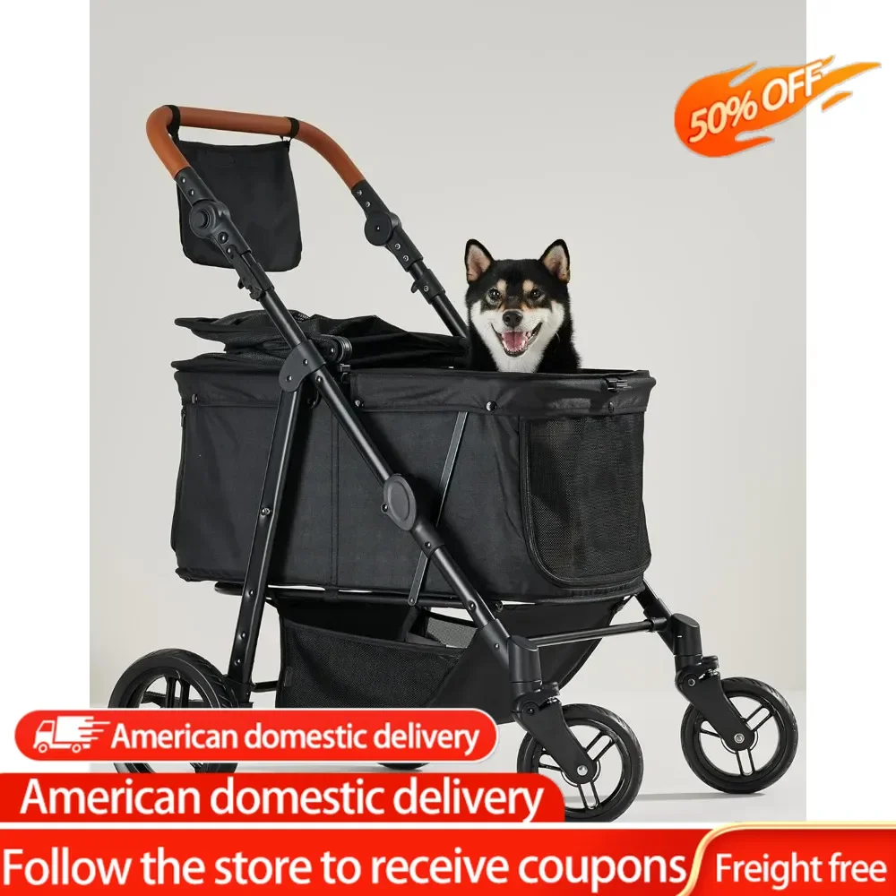 

Medium Pet Stroller for Dogs Up to 66lbs, Adjustable Handle, 4 Wheels for Medium/Large Dogs and Cats, Waterproof Pad