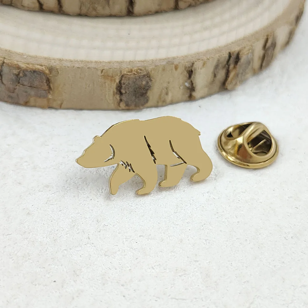New polar bear gold-plated stainless steel badge, suit lapel pin, gold-plated men's brooch, business clothing matching view 4