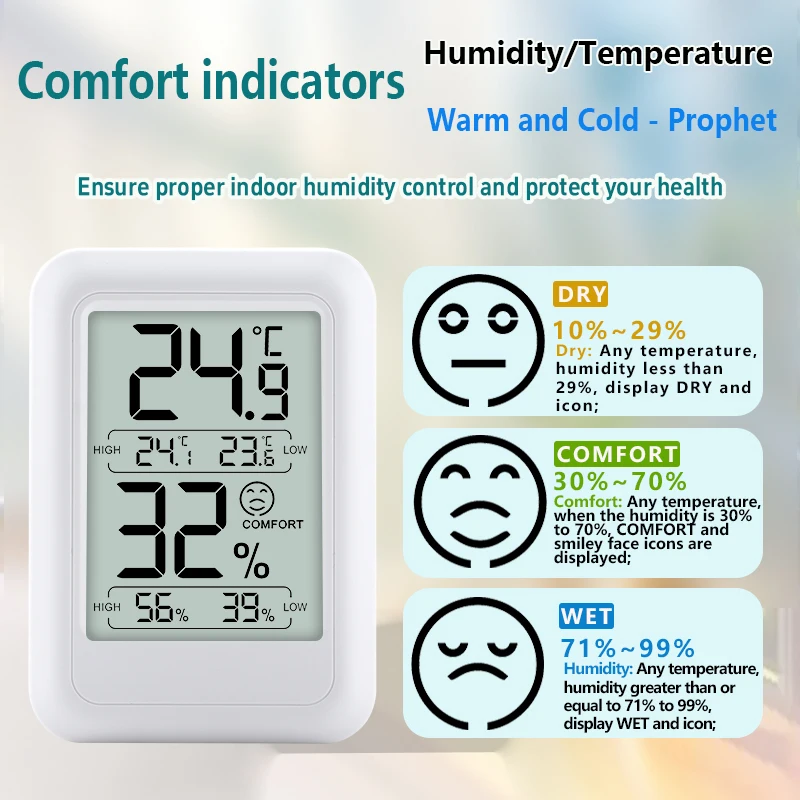 Humidity Monitor Digital Display Home Health Monitoring Celsius Fahrenheit Switch Clear Accurate Readings Compact Size