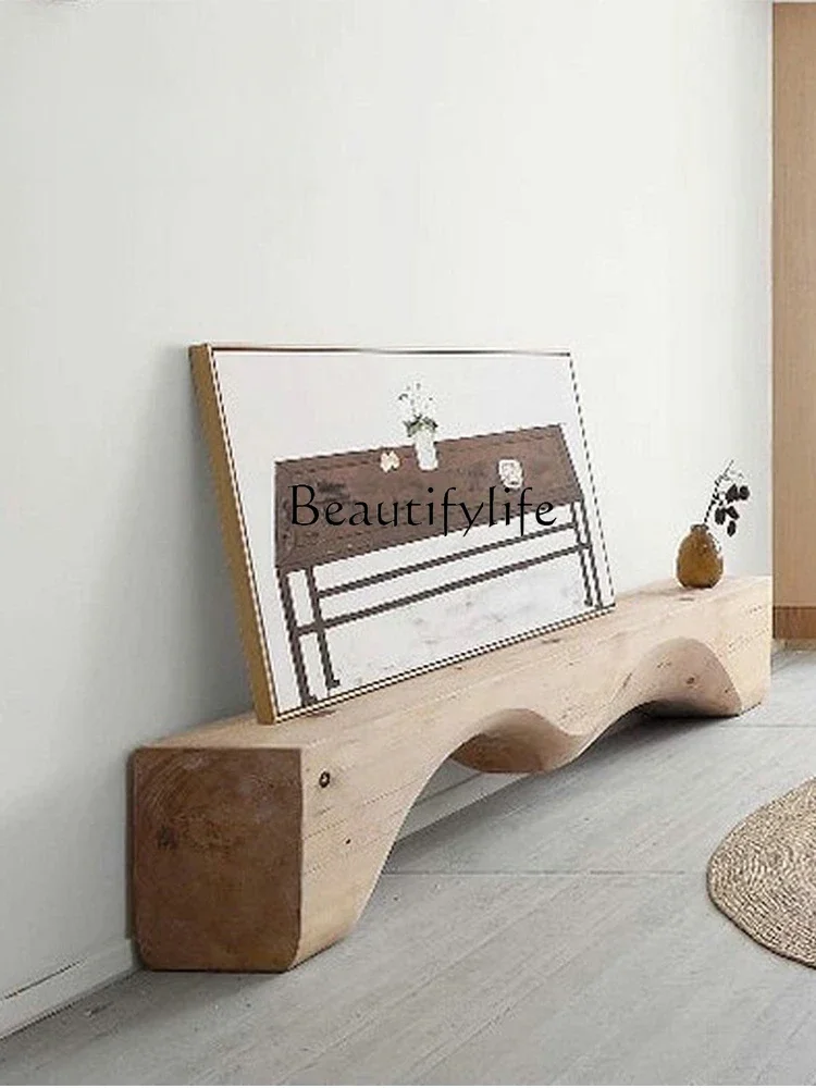 

S Solid Wood TV Cabinet Wooden Pier Creative Design Living Room Simple Log Strip Low Stool Shoe Changing Stool