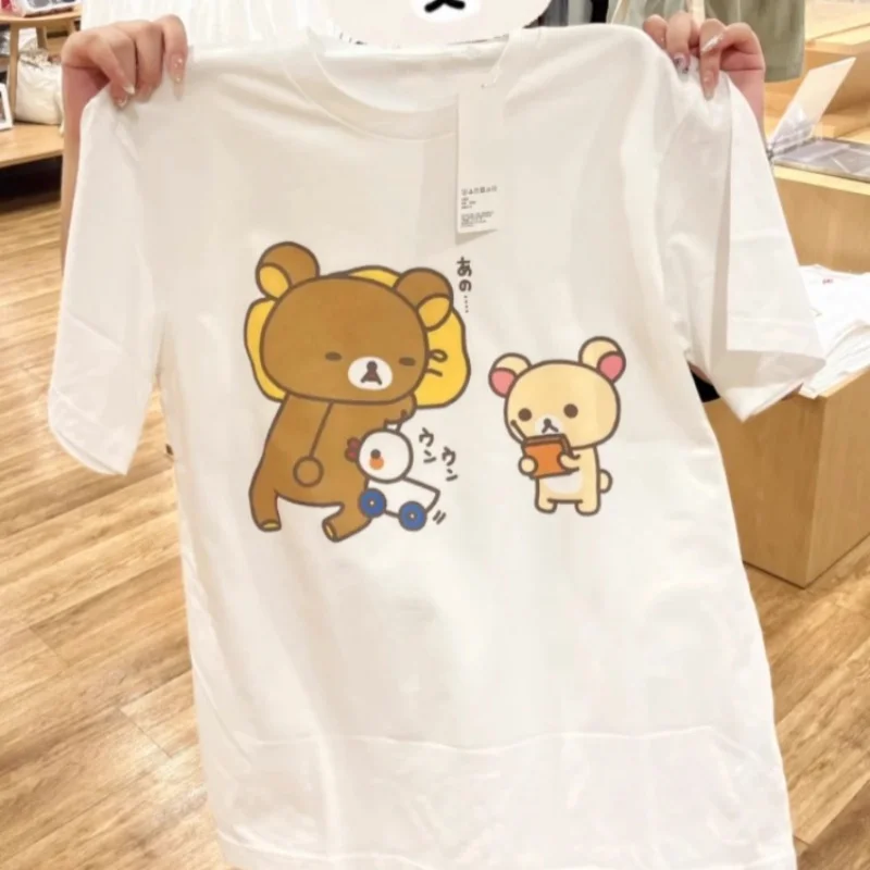 New 100% Pure Cotton Kawaii T-shirts Korean Cute Brown Bear Cartoon Tees Summer O-neck Loose Short Sleeve Y2k Top Teens Students