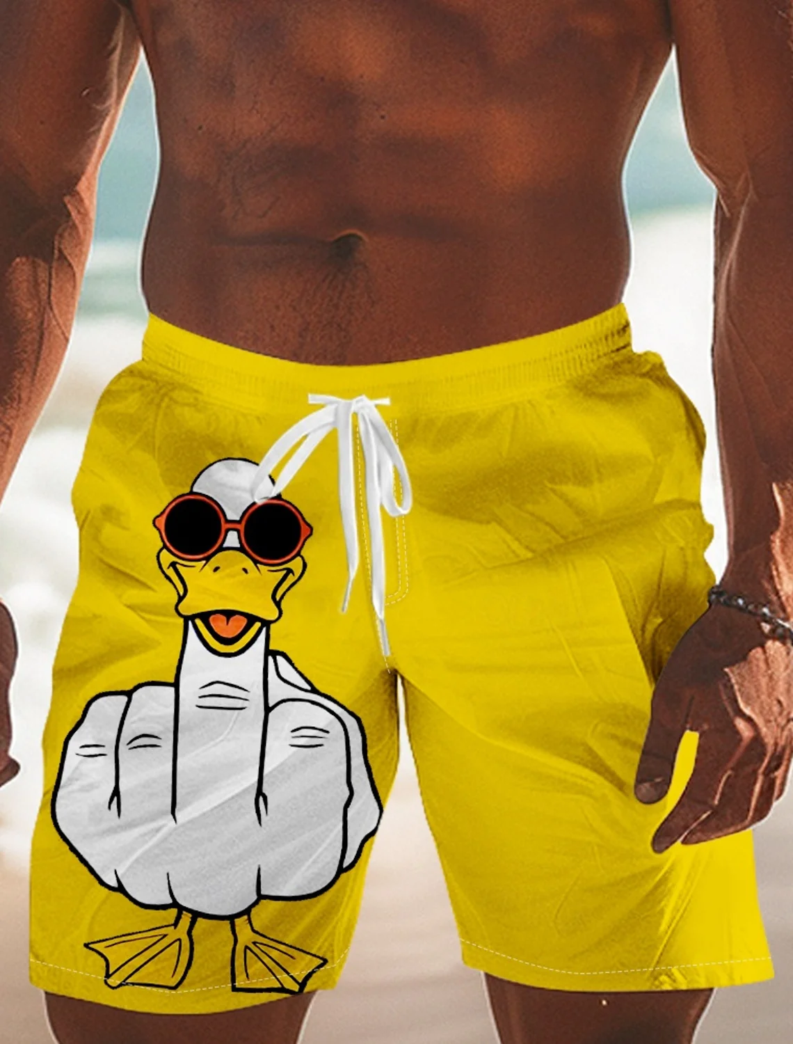 メンズ面白いアヒルプリントビーチショーツ夏カジュアルルーズ速乾性水泳パンツホリデーボードショーツトレンディなストリートジムショーツ