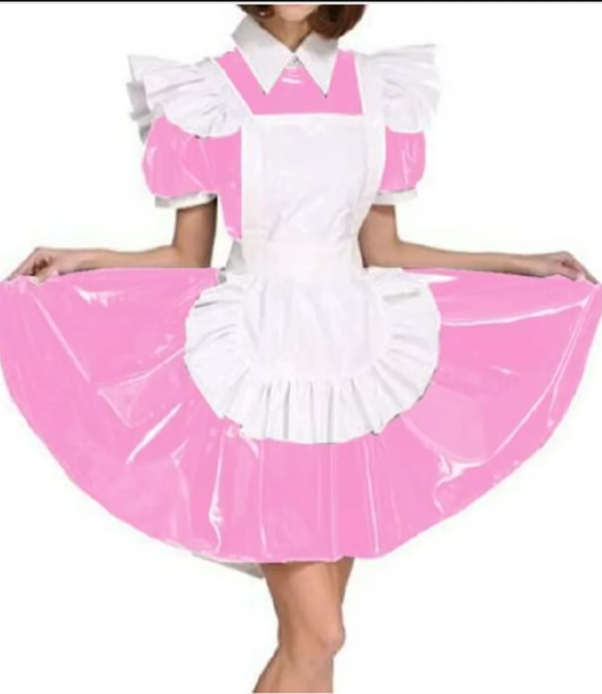 

New Hot Selling Sissy PVC Dress Multi Color Flipped Tie Apron Maid Dresser Party Daily Unisex Dress Role Playing Costume Customi