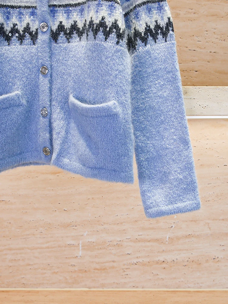 

MIGII Blue Sequin Knitted Open Cardigan Women's Lazy Sle High End Faion Outerwear Simple Commute Sle Regular Fit Button...