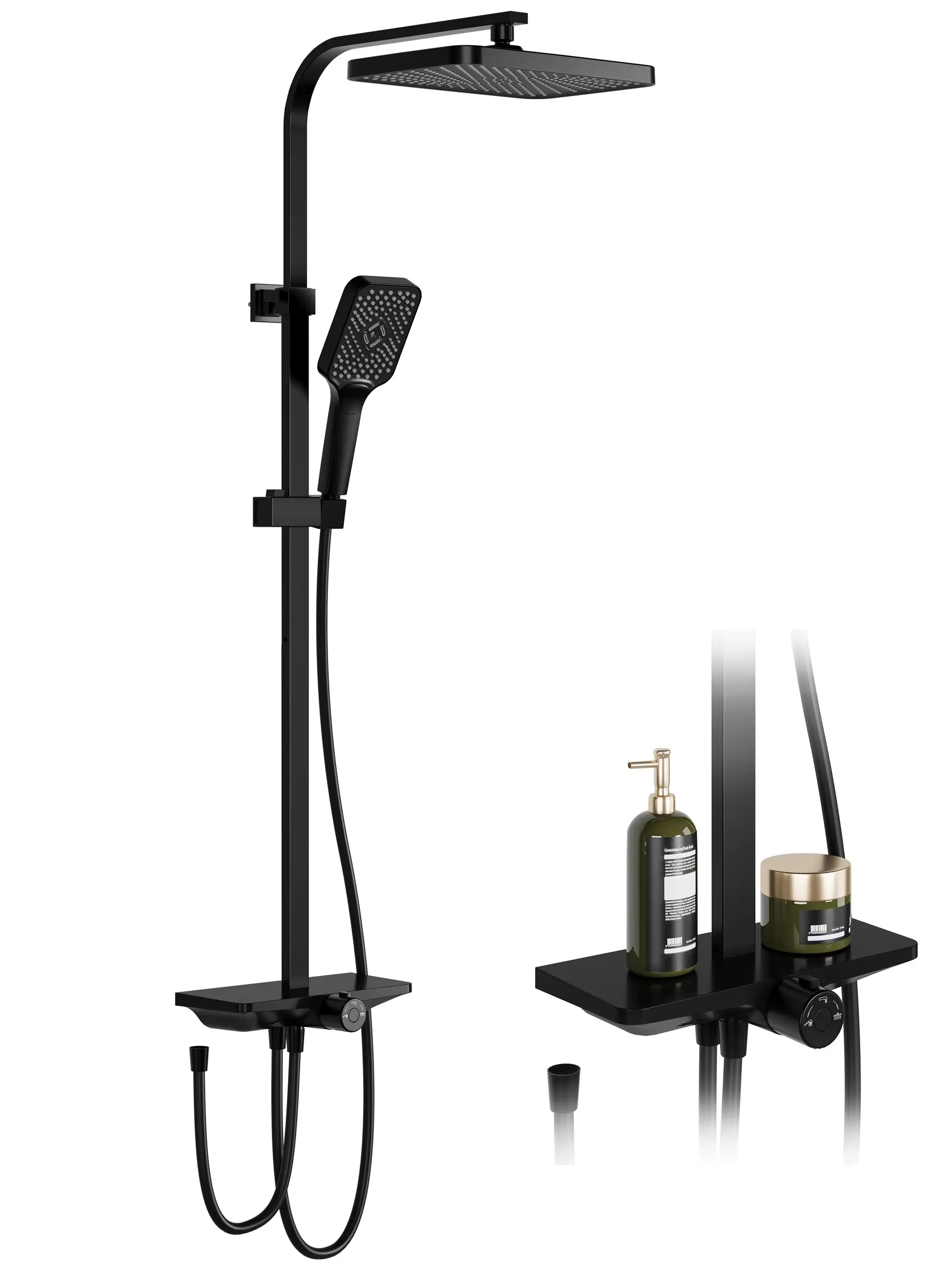 Modernes Regenduschsystem ohne Armatur, verstellbare Edelstahl-Duschsäule mit großem Überkopfbrausekopf, hoher Wasserstrahl – Badezimmerzubehör