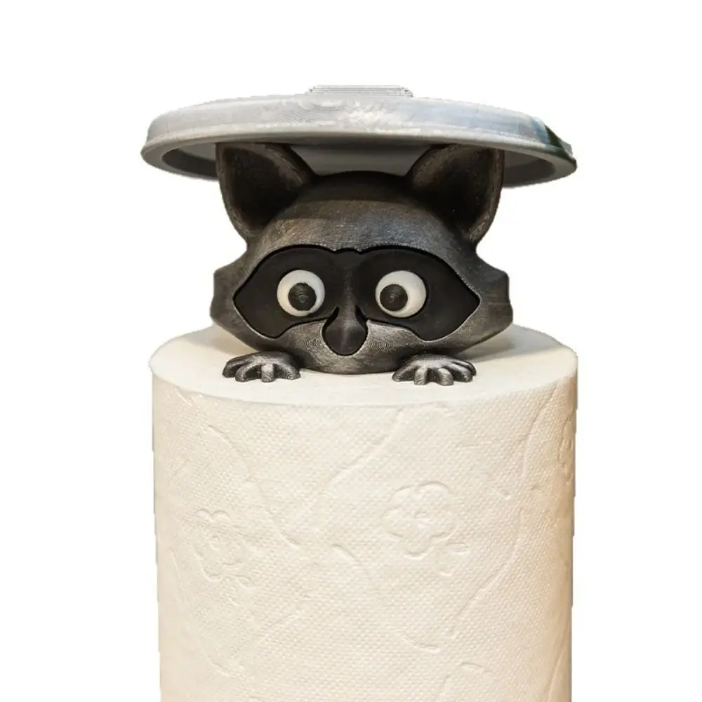 Adorable Animal Design Raccoon Toilet Paper Holder No Drilling Required Wall Mounted Tissue Roll Dispenser