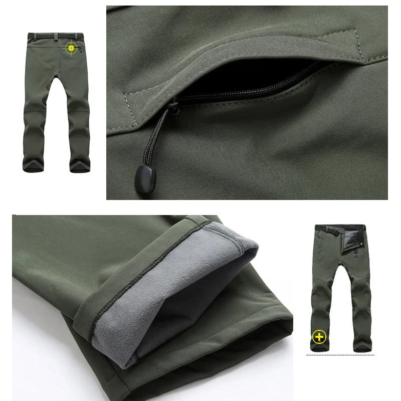 Warm Winter Men Soft Shell Pants Travel Waterproof Outdoor Camping&Hiking Pants Fleece Windproof Skiing Trousers