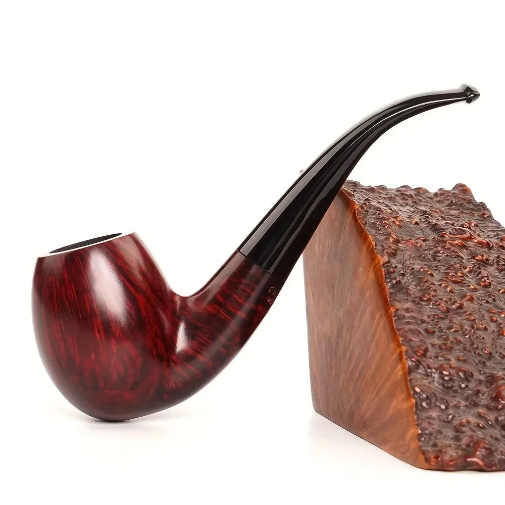 Muxiang Handcrafted Briarwood Smoking Pipe - Portable, Durable & Lightweight For Home And Outdoor Use, Deep Red