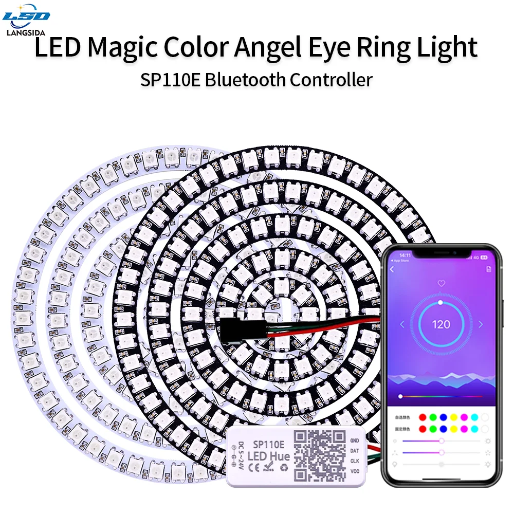 

Pixel Ring DC5V WS2812B SP110E Bluetooth App Controller 8/16/24/35/45/128 AddressableRGB LED Ring 5050 WS2812 Addressa LED Ring