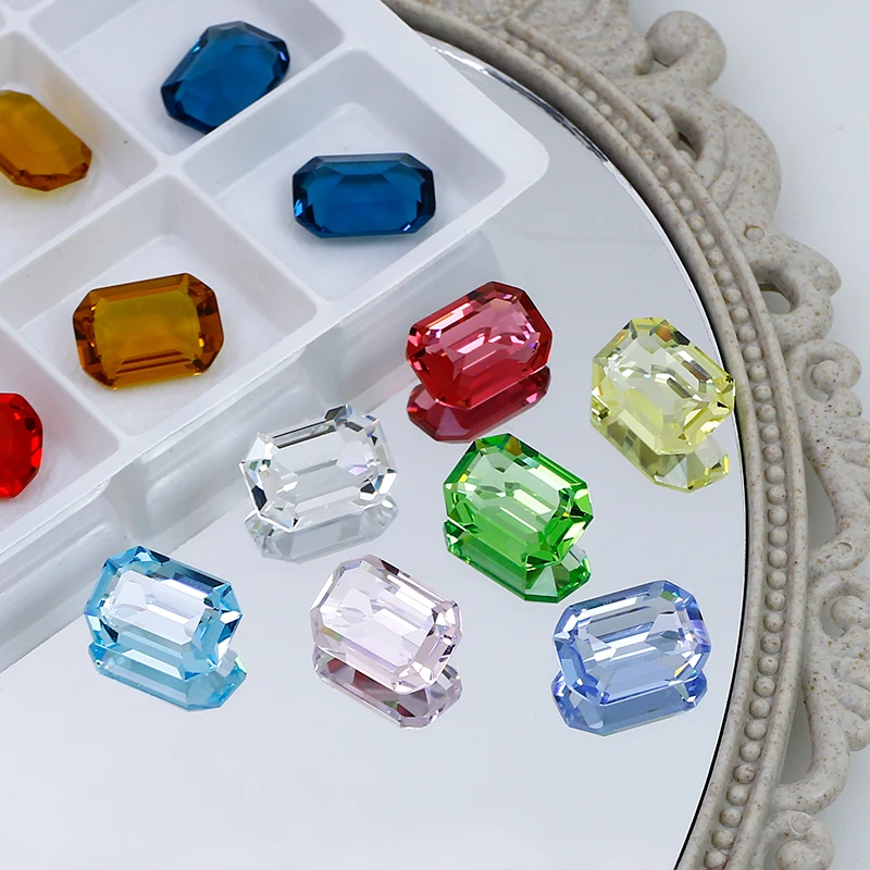 10x14mm Rectangular Octagon Transparent Nail Crystal Decoration for Women's Clothing and Beads for Needlework