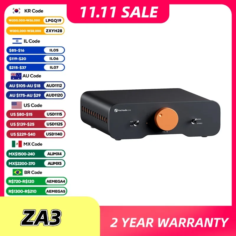 Fosi Audio ZA3 스테레오 파워 앰프 TPA3255 클래스 D 하이파이 오디오 앰프 (XLR/RCA/밸런스드 입력 지원) 패시브 북쉘프 스피커용