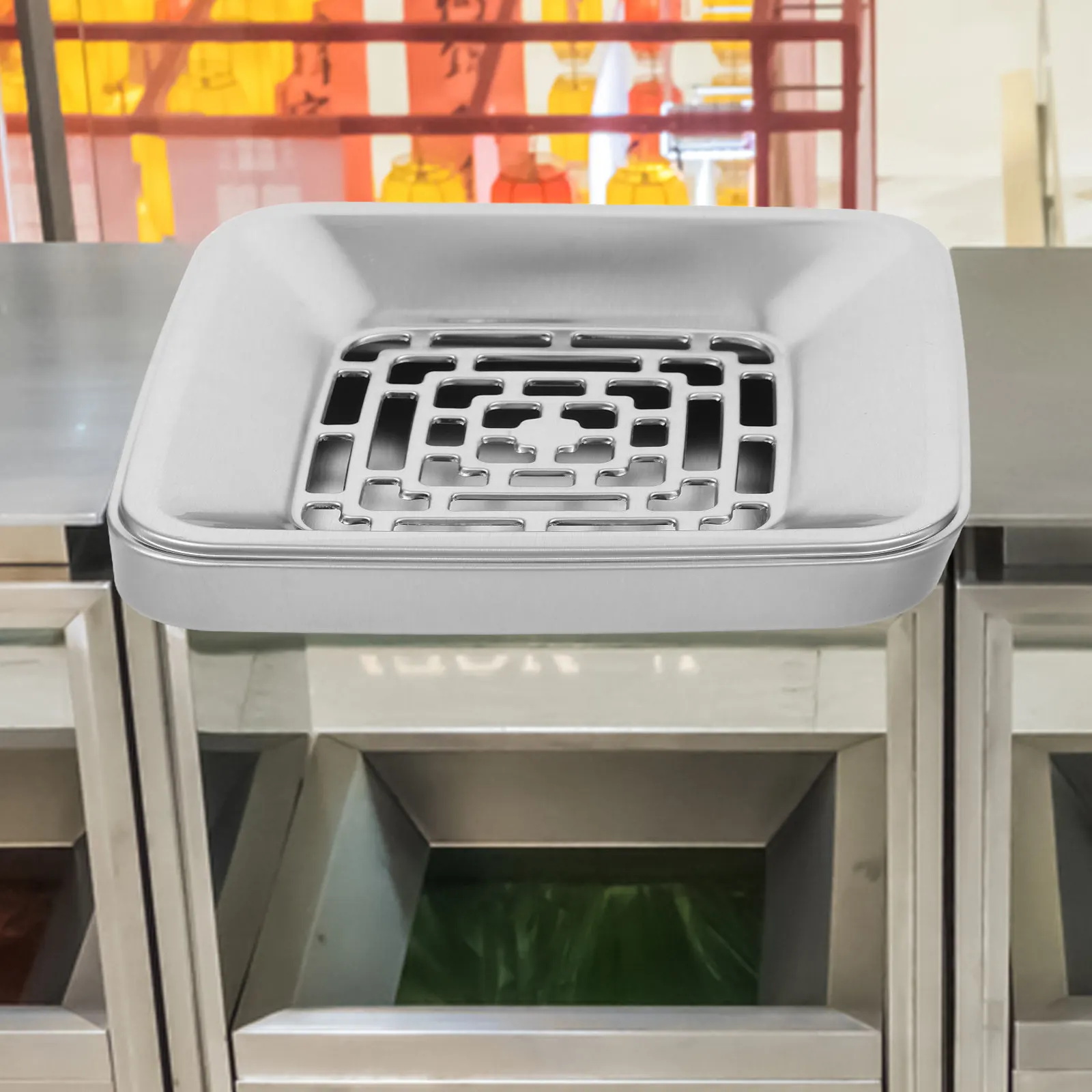 Stainless Steel Commercial Trash Can Lid with Ashtray Grid for Outdoor Indoor Use Replacement Waste Bin Cover Fire Safe