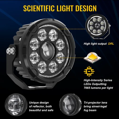 Imagen 2 del producto CO LIGHT-luces LED de trabajo de conducción para motocicleta, foco DRL de 5 pulgadas, luces auxiliares todoterreno para Moto, coche, SUV, ATV, 12V, 24V