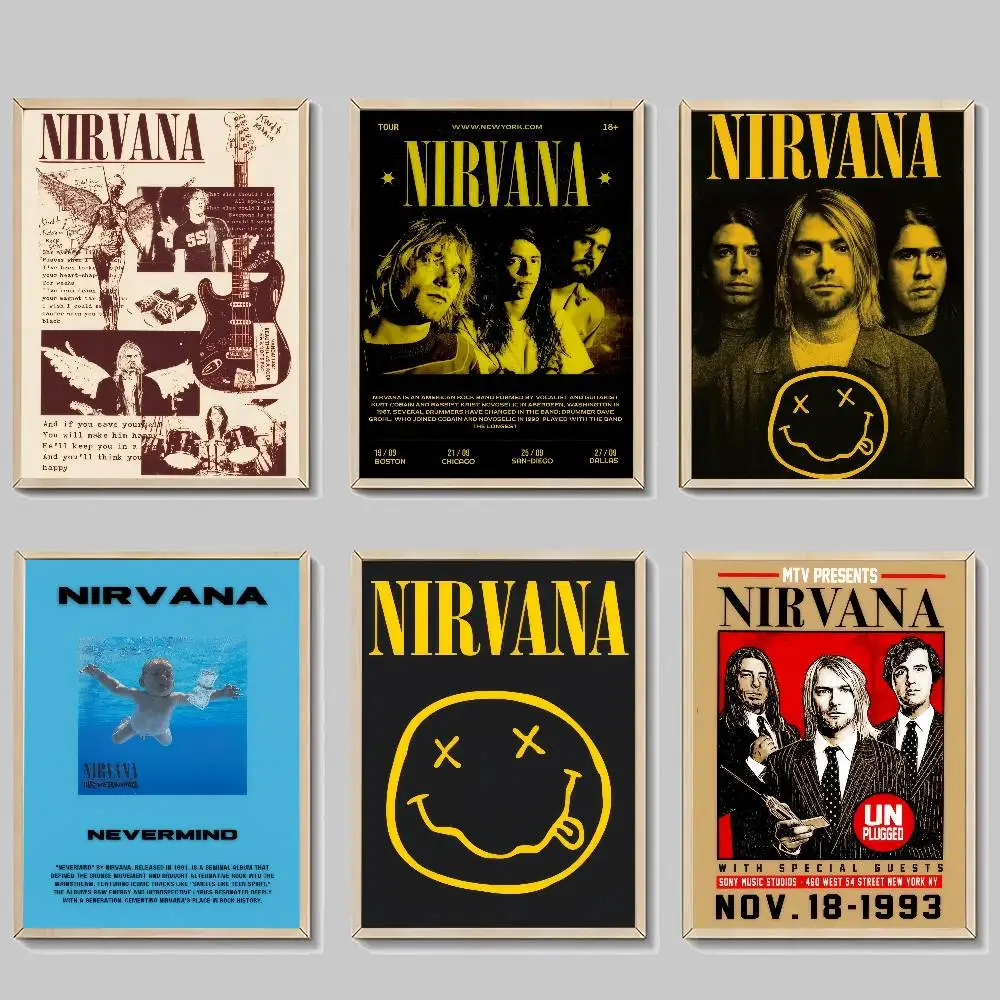 Good Quality Prints and Posters Vintage Room Bar Cafe Decor Home Decor Band Smile-N-NirvanaeS-S yellow