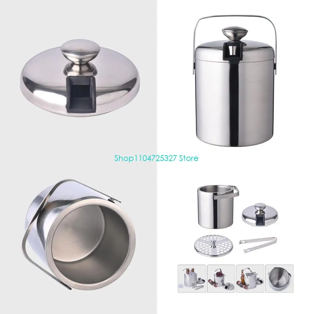 

D8KF Ведро для льда с двойной стенкой и изоляцией Контейнер для льда из нержавеющей стали с сетчатым фильтром на крышке