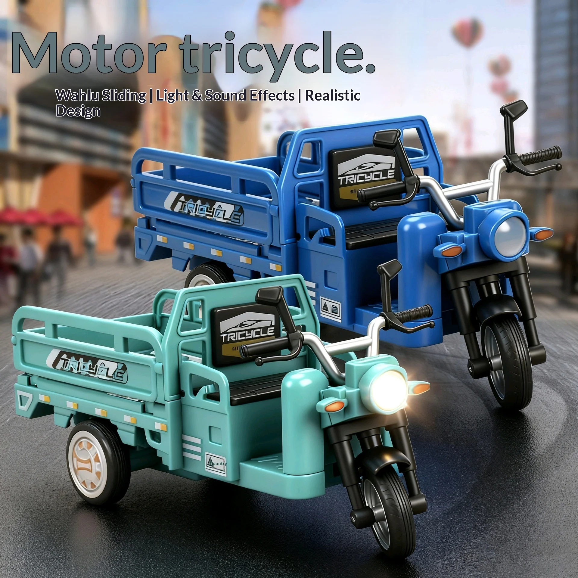 

Kids Pull Back Tricycle Toy, Simulation Three-Wheeled Motorcycle Model, Sound Light Rickshaw Vehicle, Boys Educational Play Toy