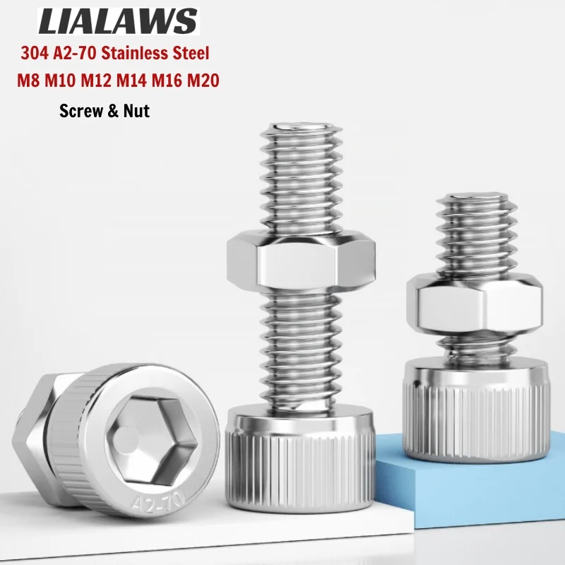 304 A2 Stainless Steel Socket Head Screw & Hex Nut Set M8 M10 M12 M14 M16 M20 DIN912 Heavy‑Duty Metric Industrial Allen Bolt Nut