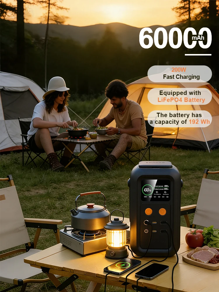 CTOLITY 200W Kraftwerk Camping 192Wh Lifepo4 Power Bank 60000mAh Tragbares Ladegerät Akku Notstrom USB TYPE-C Port