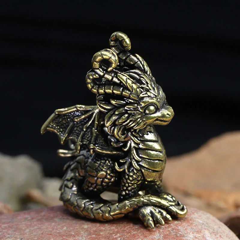Solid Brass Dragon Small Statue Desktop Ornaments Vintage Animal Figurines Metal Model Lucky Home Decorations Crafts Accessories