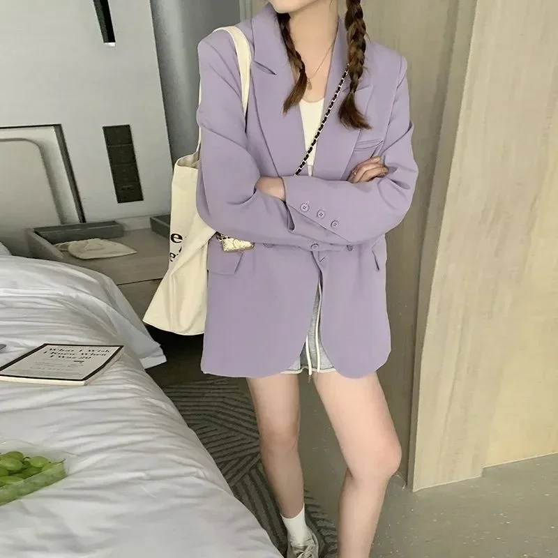 Purple Blazer Korean Style Elegant Suit Jacket Women's Fashion Suits Spring and Autumn Versatile New Fashion Tops Casual Coat