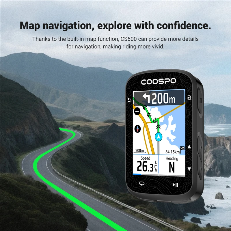 COOSPO CS600 mapa colorido navegación pantalla táctil bicicleta ordenador GPS inalámbrico ciclismo ordenador adiestramiento interior odómetro