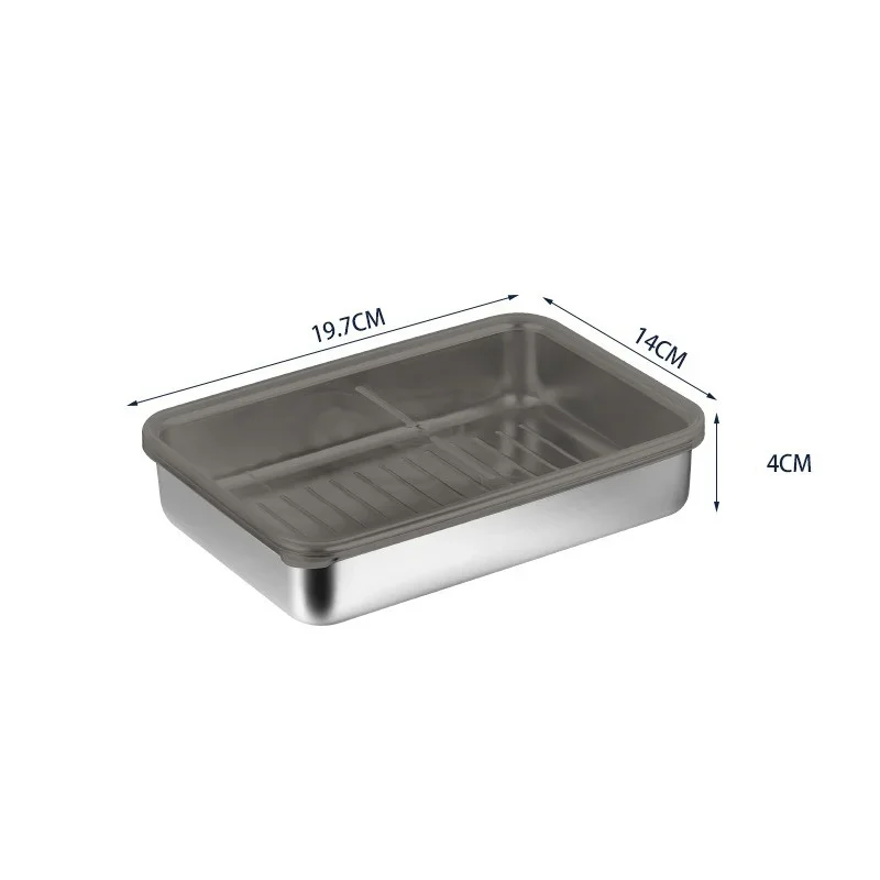 304 Stainless Steel Meat Fruit Fresh-keeping Box with Sealed Lid Fridge Organizer Food Storage Container Freezer Food Plates