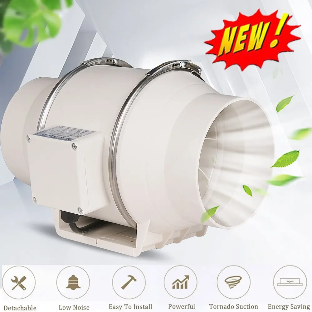 Ventilateur extracteur de conduit en plastique de 4 pouces (100 mm), ventilateur de surpression d'air silencieux pour conduite, souffleur d'évacuation et de ventilation efficace
