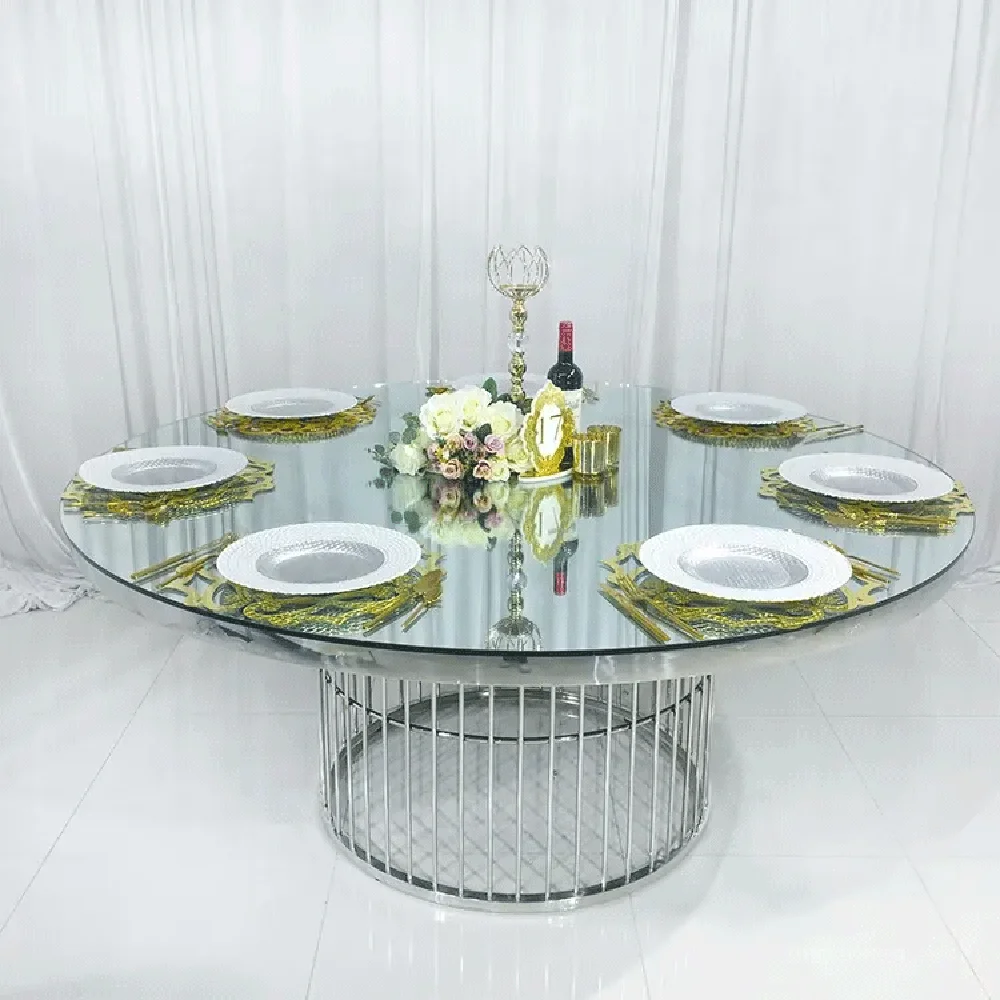 

Round wedding metal chairs and tables for events party stainless steel gold luxury wedding table