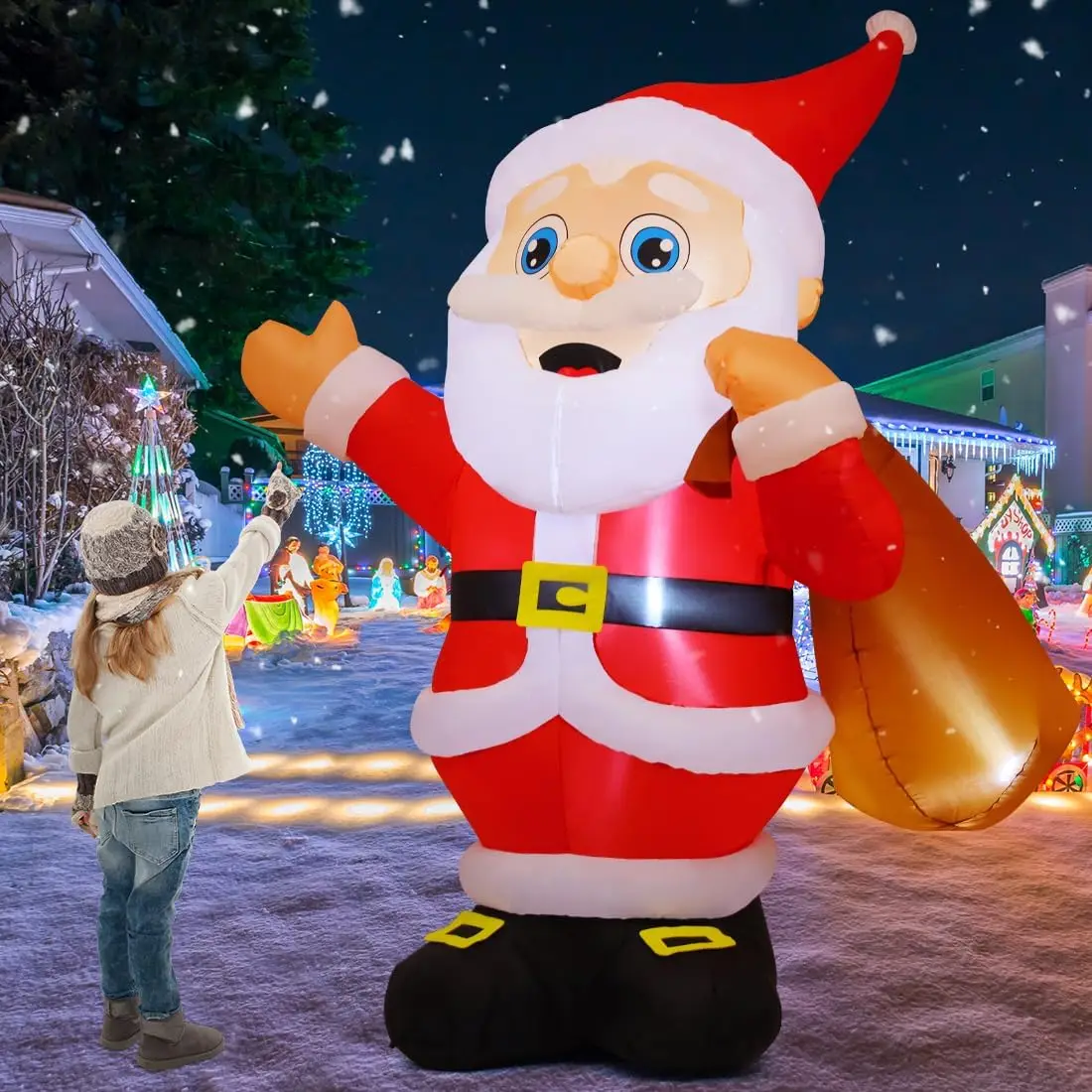 8.3 FT Christmas Inflatables Outdoor Indoor Party Decor Big Bag Santa Claus Built-in LEDs for Garden Lawn Yard Decorations