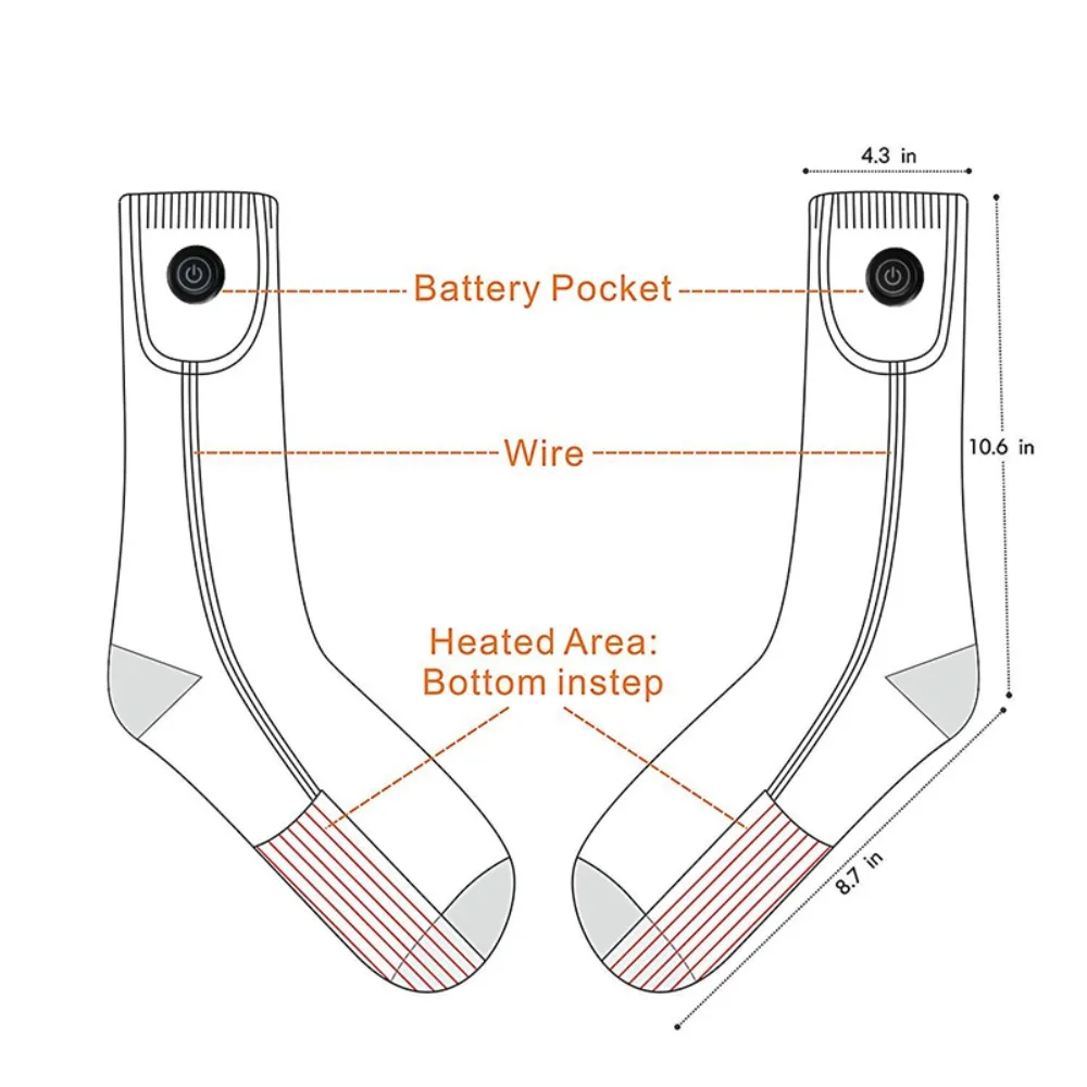 Electric Rechargeable Heated Ski Socks for Men and Women, Precise Temperature Control, 2200mAh Battery