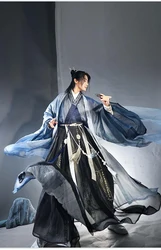 Gradient Blue Hanfu Men&Womne Ancient Chinese Hanfu Black Set Halloween Cosplay Costume Hanfu Jacket For Men Women Plus Size 3XL