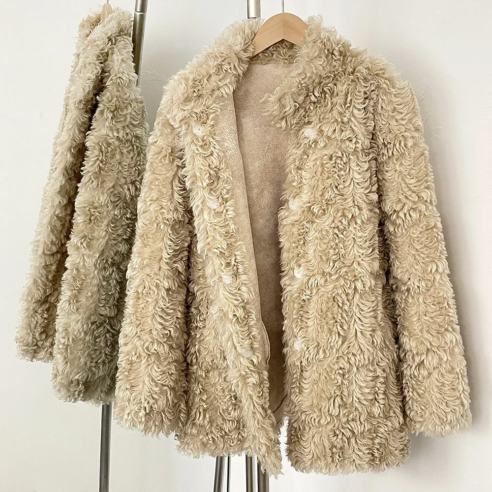 

Fur Coat Eco-friendly Women Artificial Sheep Fur Jacket Fashion Autumn Winter Faux Fur Coat Female Long Sleeve Fake Fur Overcoat