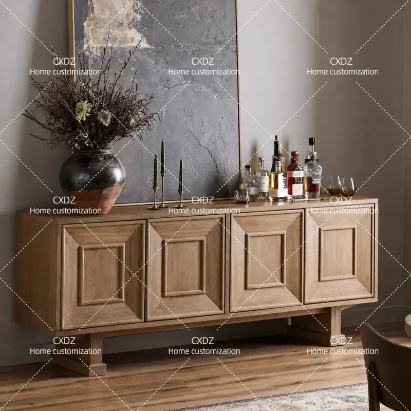 Antique Solid Wood TV Cabinet Living Room Storage Console Villa Decorative Sideboard Household Media Stand Furniture