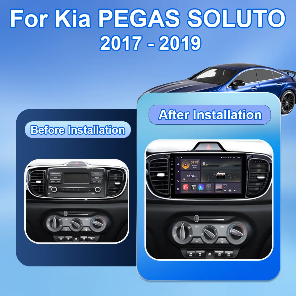 For Kia PEGAS SOLUTO 2017 - 2019 Carplay Android 15 Auto Radio lettore Video Multimediale Navigazione GPS No 2Din DVD WiFi 4G BT