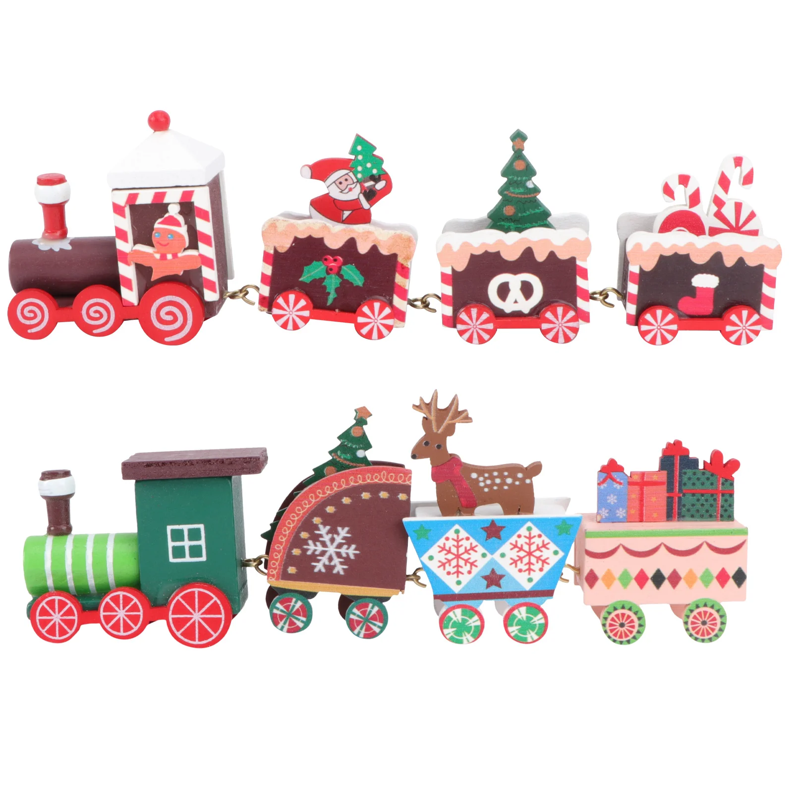 2-teilige Mini-Züge aus Holz, Weihnachtsdekoration, Weihnachtsthema, Desktop-Dekoration für Party, Kinder, Familie, Geschenk, Züge, Desktop